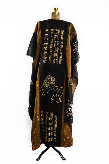 Dyed Black Brown Mudcloth Poncho, Traditional African Cotton Fabric Bo
