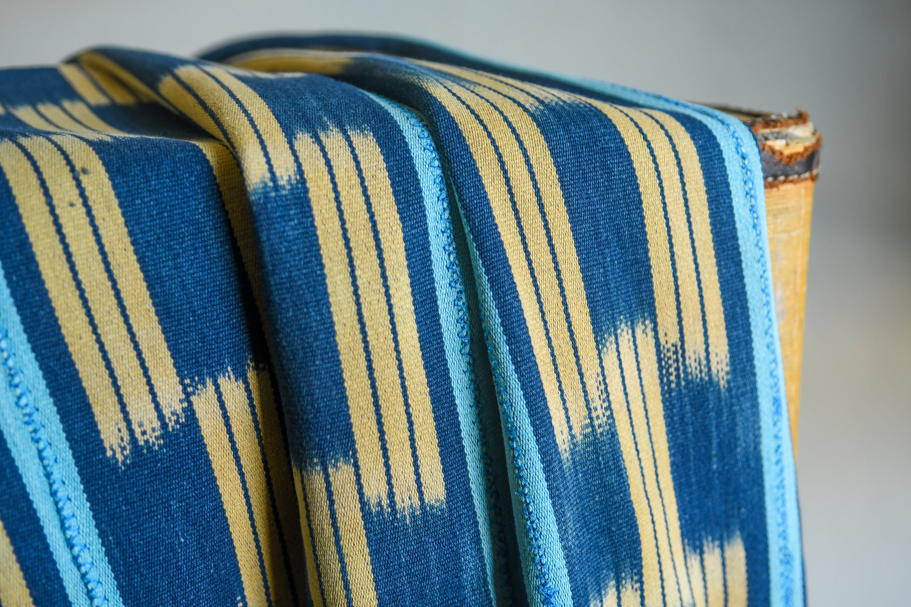 Indigo Dyed Ikat Fabric, African Baule Textile