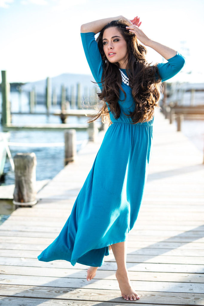 Hi-Low Maxi Dress- Sea Blue – Pashmina Collection