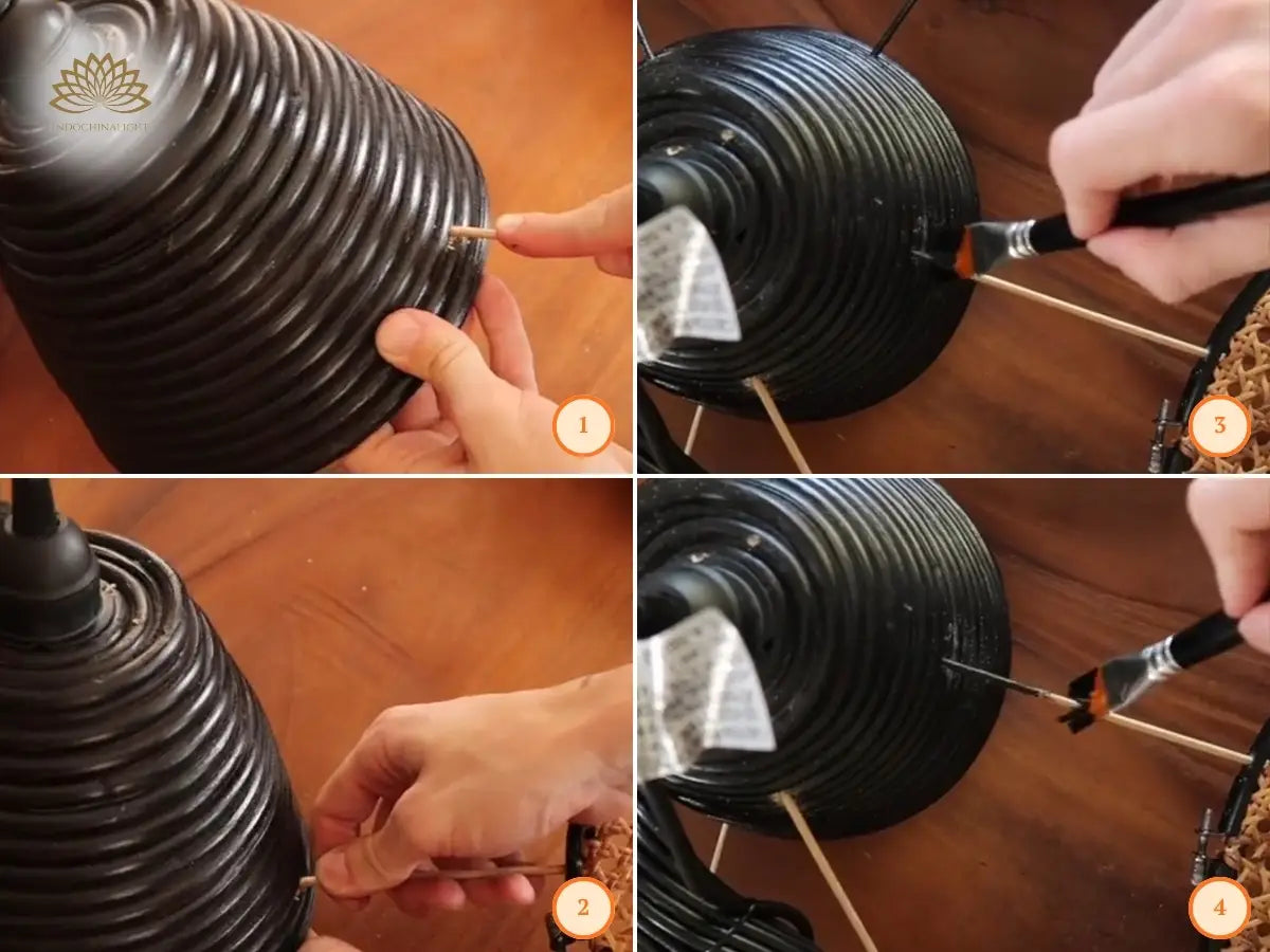 Attach the petal-shaped pieces into the holes you just drilled