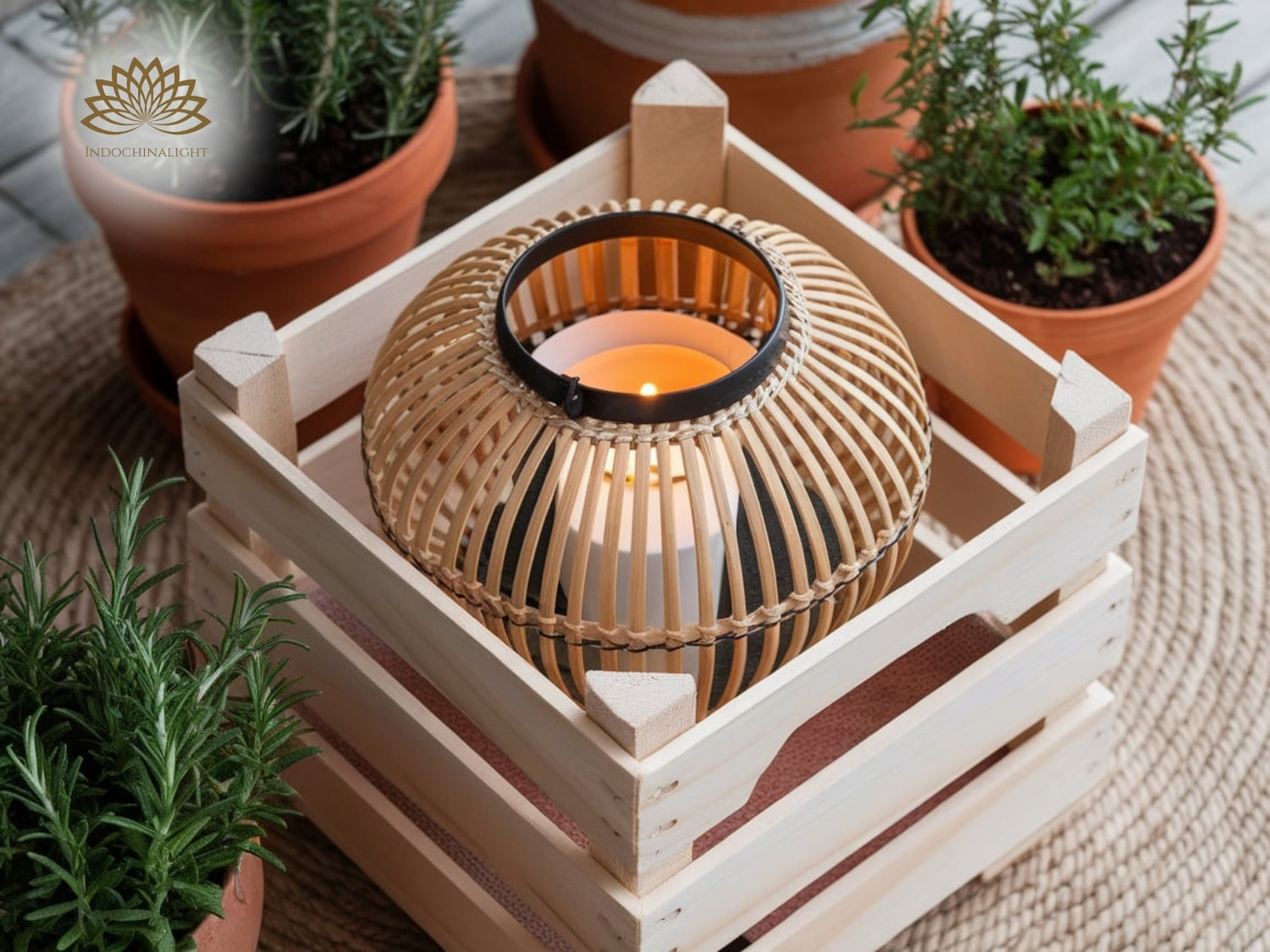 Place lanterns inside crates for visual interest