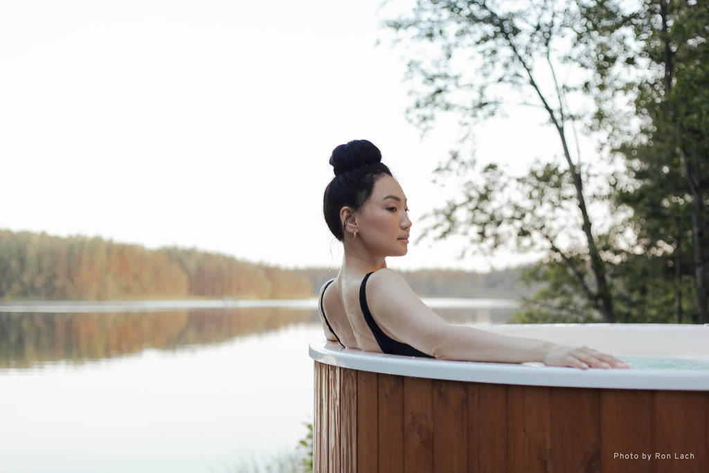 Woman in outdoor jacuzzi