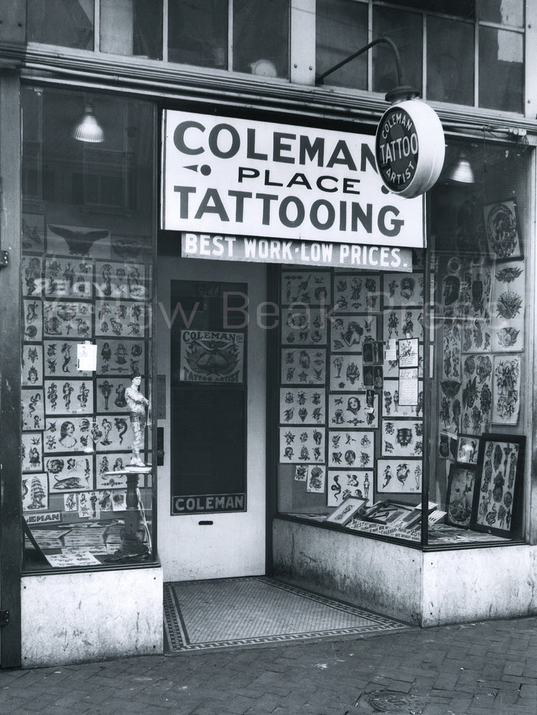 Vintage Cap Coleman Tattoo Shop Front  Poster Print 