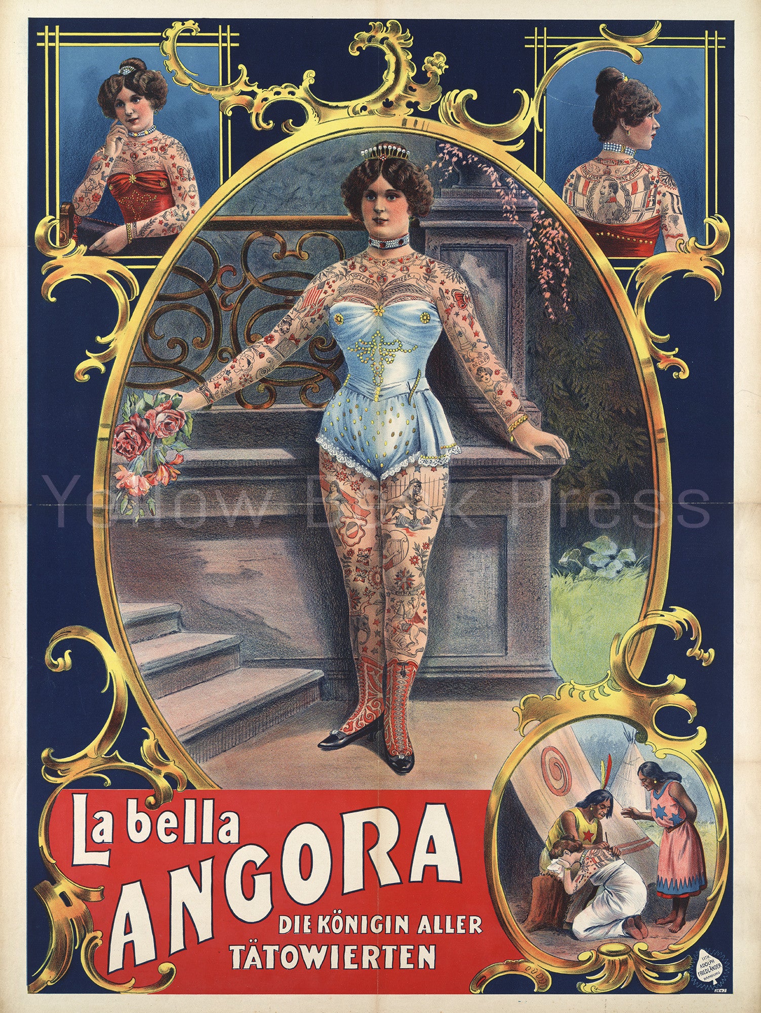 Vintage "La Bella Angora" Queen of Tattooed Women Poster Print