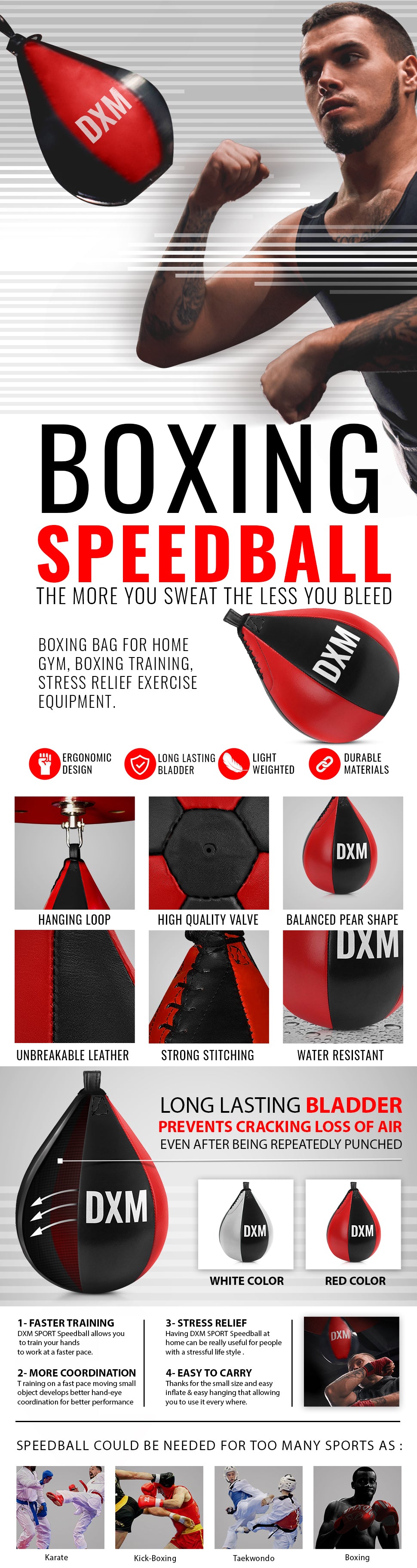 DXM Sports Pear Boxing Speed Bag for Bag Workout Punch Training