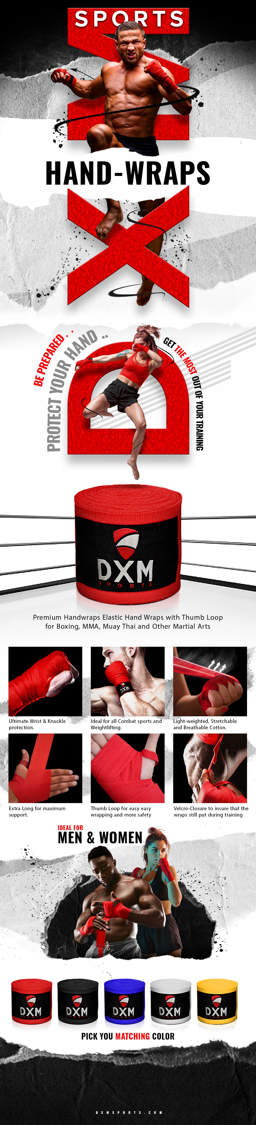 DXM Sports Professional Boxing Hand Wraps