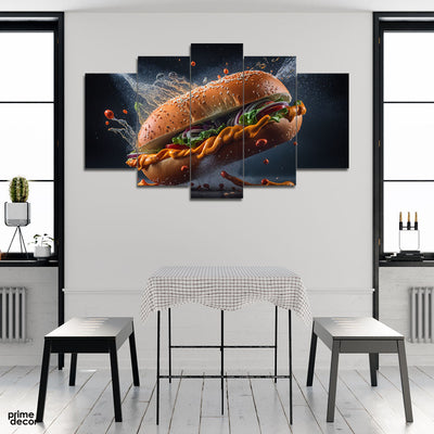 Sizzling Hot Burger (5 Panel) Food Wall Art