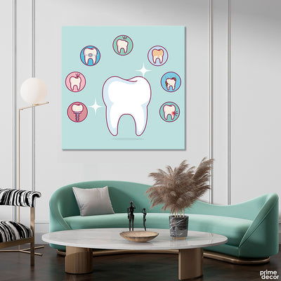 Teeth Treatments With Powder Blue Background (Single Panel) Dentist Wall Art