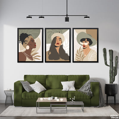 Spicy Mix Women Line Art With Pastel Colors (3 Panel) Fashion Wall Art