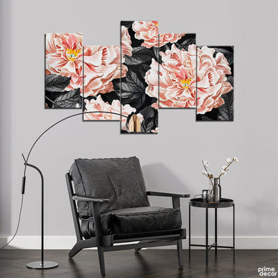 Salmon Pink Macro Flower Buds With Pale Leaves (5 Panel) Floral Wall Art