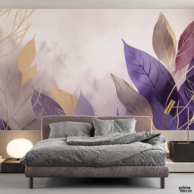 Lavender Purple Watercolor Style Leaves | Floral Wallpaper Mural