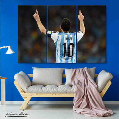 Leo Messi Victory (3 Panel) Football Wall Art On Sale