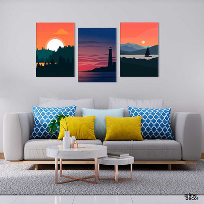 Sunset Illustrations (3 Panel) Nature Wall Art