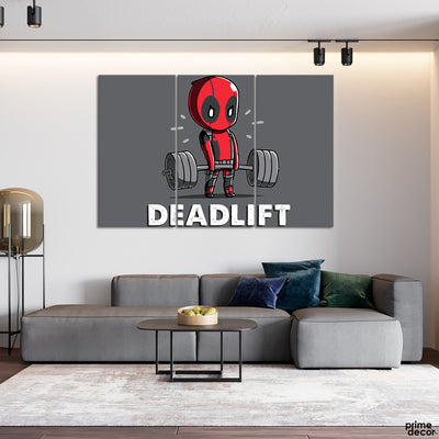 Deadpool Doing Deadlifting (3 Panel) Funny Wall Art