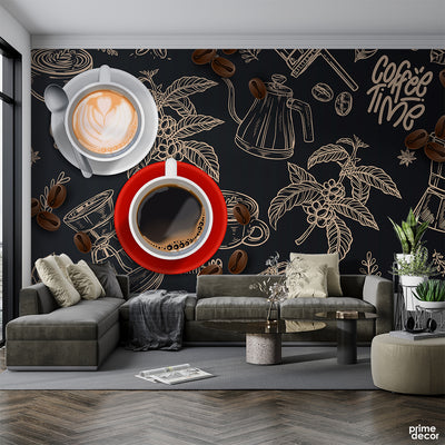 Coffee Time Chalk Blackboard Cafe Design | Restaurant Wallpaper Mural