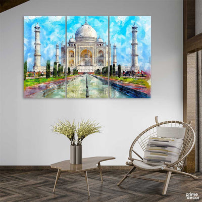 Taj Mahal Watercolor Painting (3 Panel) | Architect Wall Art