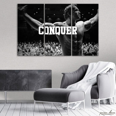 Arnold Schwarzenegger Conquer (3 Panel) Gym Wall Art