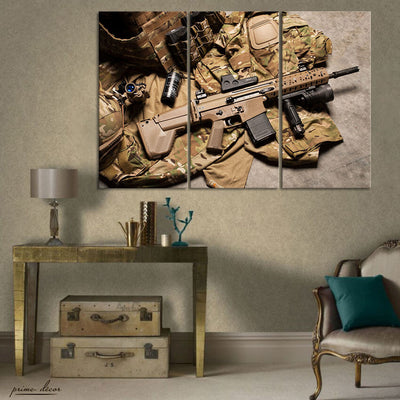 Camouflage Military Gear (3 Panel) Gun Wall Art