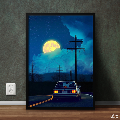 BMW E30 With Moon| Car Poster Wall Art