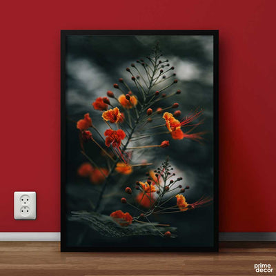 Orange & Black Flowers (Single Panel) | Floral Wall Art