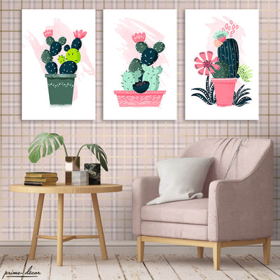 Cute Cactus Plant Potted (3 Panel) Nordic Wall Art
