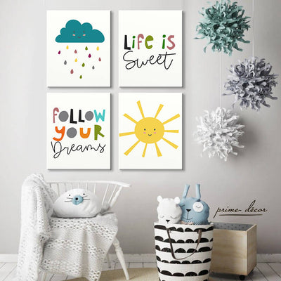 Cute Cloud Sun Quote (Set of 4) Nursery Poster Art