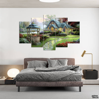 Fairy Tale Home in Meadows (5 Panel) Landscape Wall Art