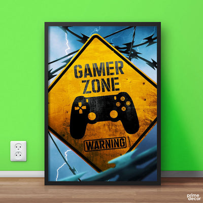 Gamer Zone Warning Sign | Game Poster Wall Art