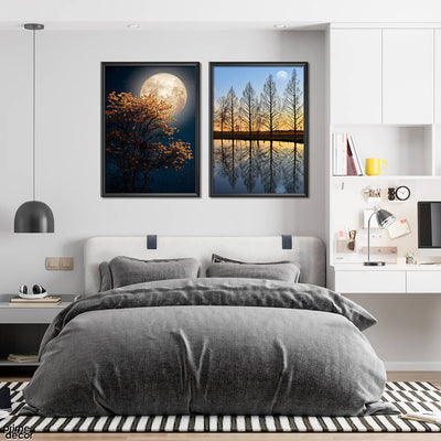 Gorgeous Full Moon in Countryside Trees (2 Panel) Nature Wall Art