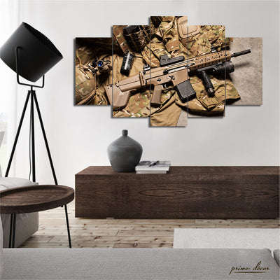 Military Assault Rifle (5 Panel) Guns Wall Art