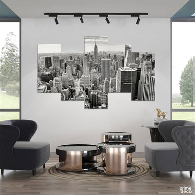 New York City Aerial View B&W (5 Panel) Landscape Wall Art