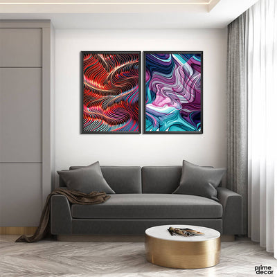 Red & Purple Colorful Abstract Waves (2 Panel) Digital Wall Art