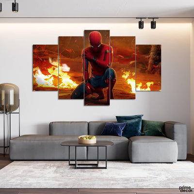 Spiderman In the Fire Background (5 Panel) Movie Wall Art