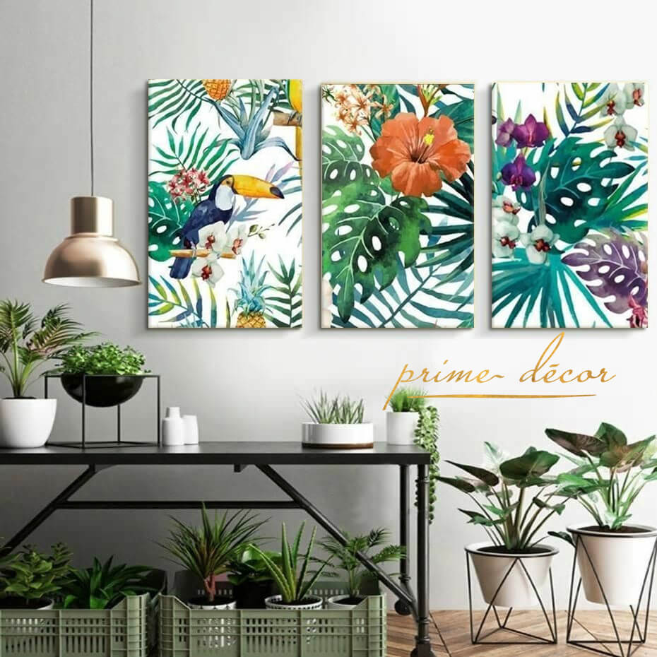 Tropical Leaves & Toucan Bird (3 Panel) Wall Art– Prime Décor