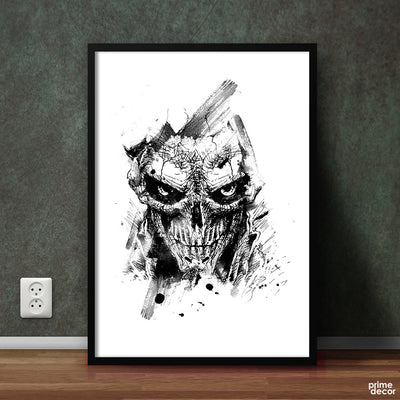 Skull Sketch Black & White |Poster Wall Art