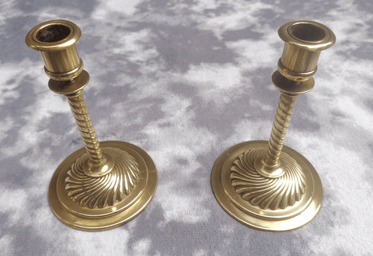 Pair of Antique Gothic Revival Brass Barley Twist Piano Candle