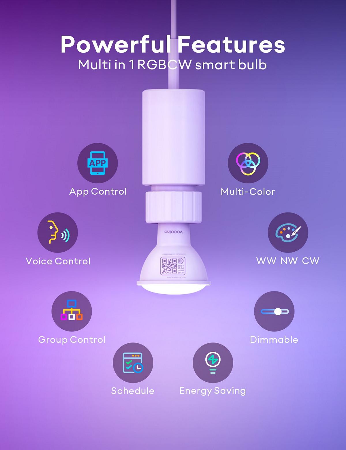 Alexa GU10 Smart Bulb, VOCOlinc LED Bulb Wifi Smart Lamp Compatible with  Homekit Google Home, 2200-7000K Color Changing Dimmable Brightness 4.5W=50W