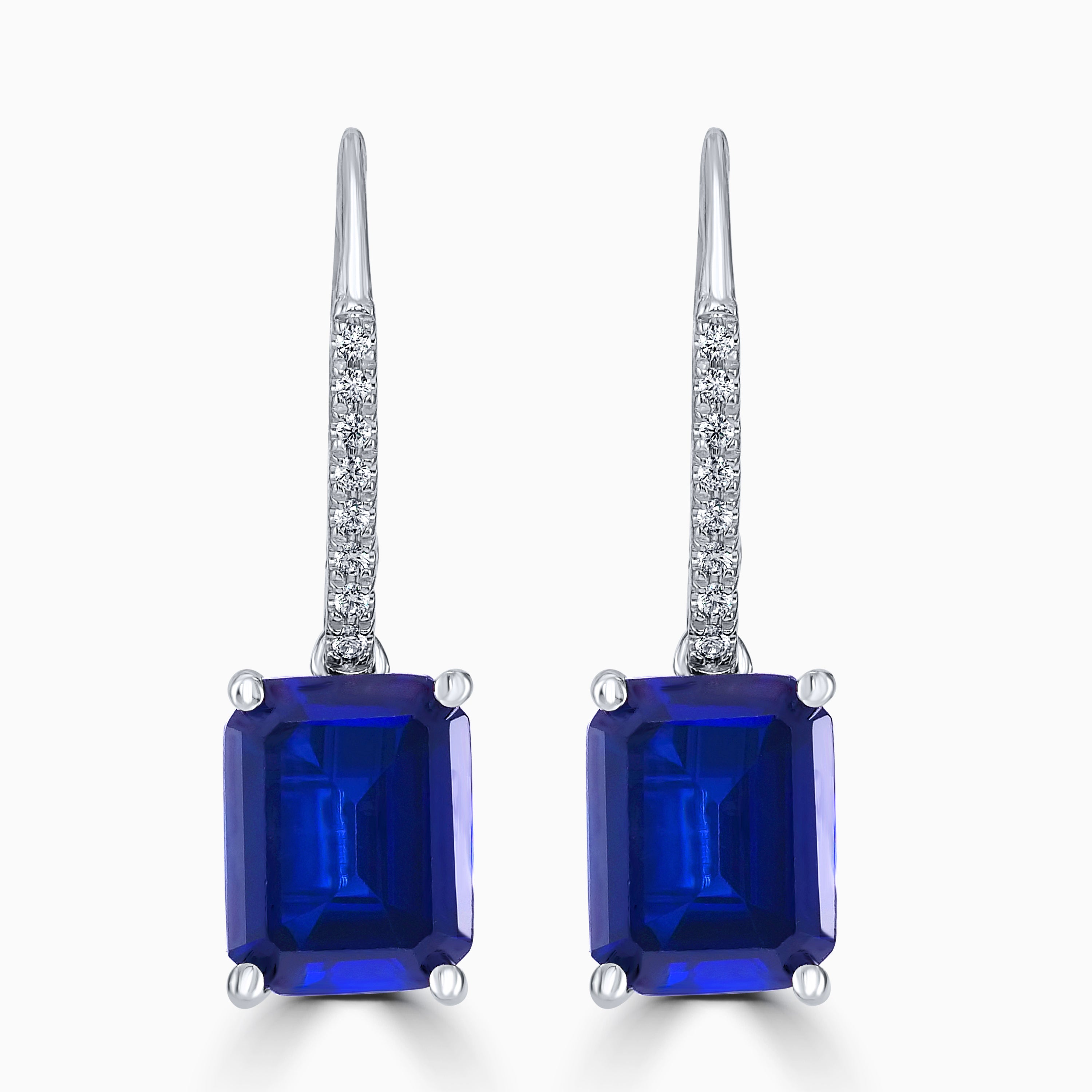 Simulated Diamond 4ct. Blue Emerald Cut Brilliant Sterling Silver Drop Earrings - UROCK Jewelry product image