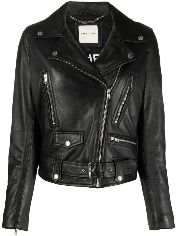 Classic Leather Biker Jacket with Lacing – Each x Other