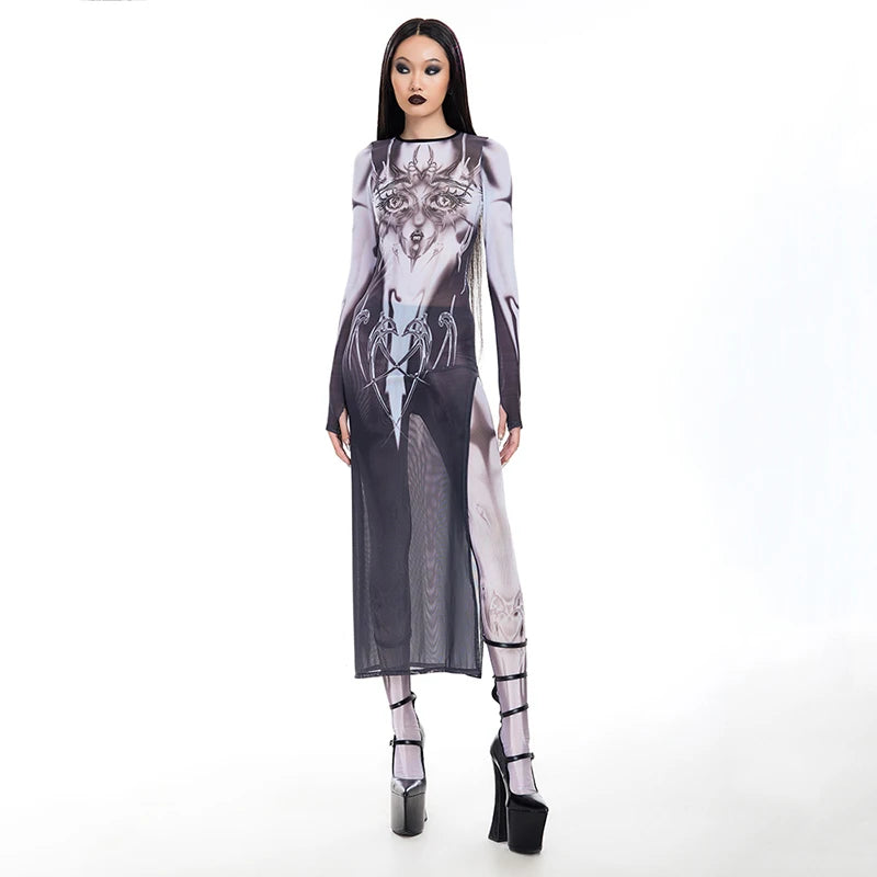 Women's Sexy See-Through Long Sleeve Bodycon Party Dress