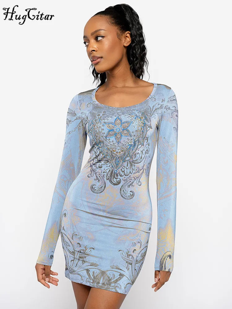 Autumn Sequined Long Sleeve Bodycon Mini Party Dress Women