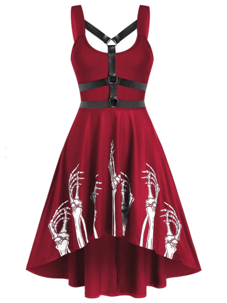 Skull Print Sleeveless Corset Midi Dress Grunge E-Girl Cosplay