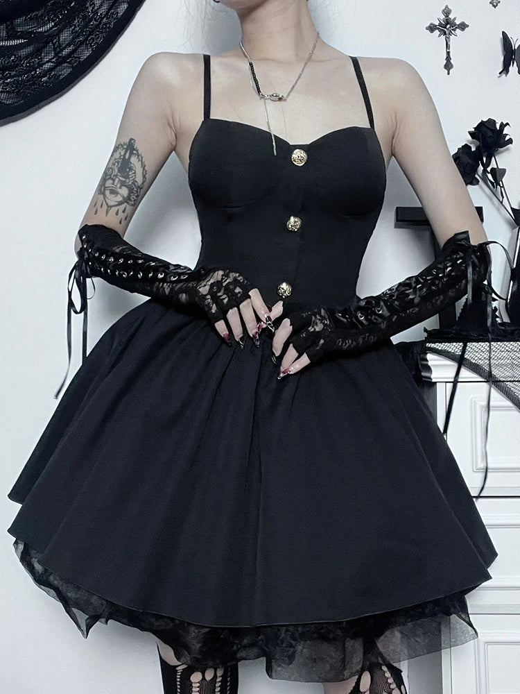 Gothic Black A-Line Mini Dress for Women's Party Outfit