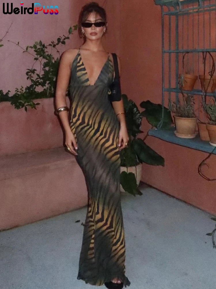 Cross Bandage Deep V Neck Bodycon Dress for Women