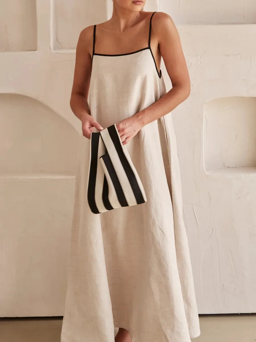 Sleeveless Color Contrast Maxi Dress for Women - Sexy, Loose-Fit