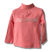 Girls Coral Pink Cotton Printed Full Sleeve Top.