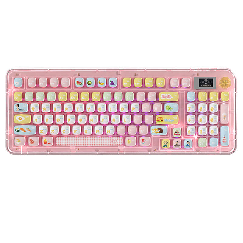 PIIFOX ER95 Triple-Mode Wireless Mechanical Keyboard With LCD Screen Pink Clear / PIIFOX Pink Wabler Linear