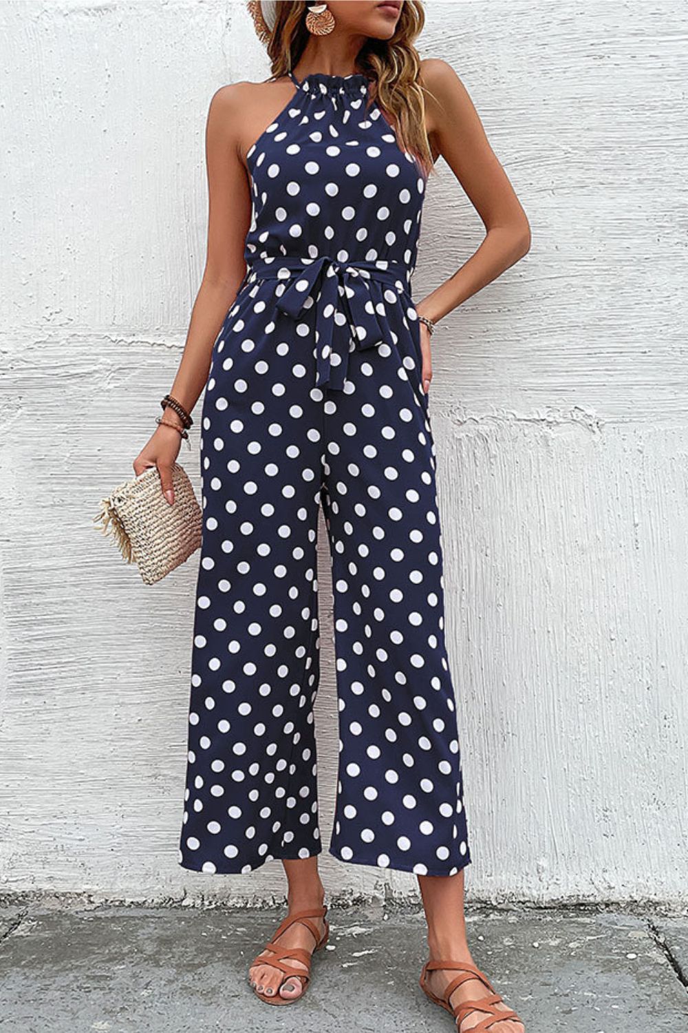 Polka Dot Grecian Wide Leg Jumpsuit – OB Fashions