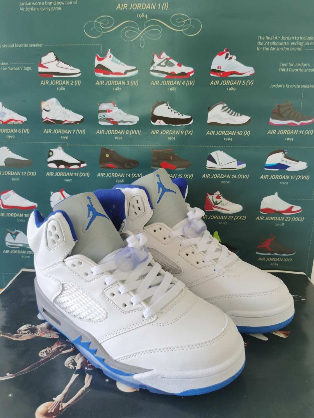 Nike Air Jordan 5 AJ5 White Blue Sneaker Shoes