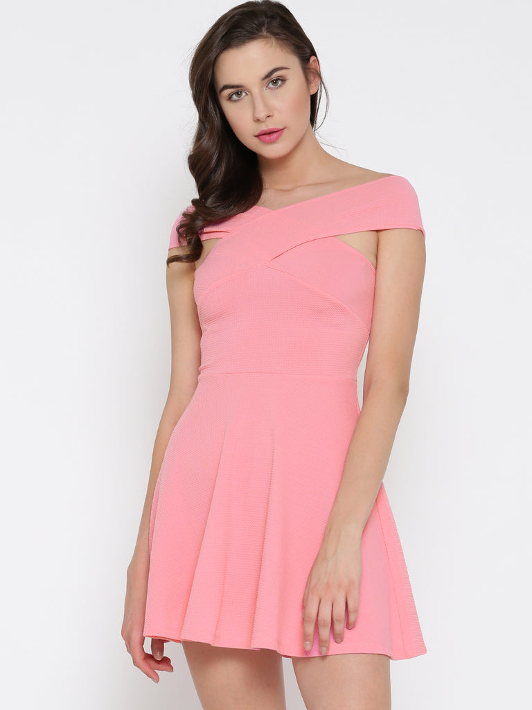 pink bardot skater dress